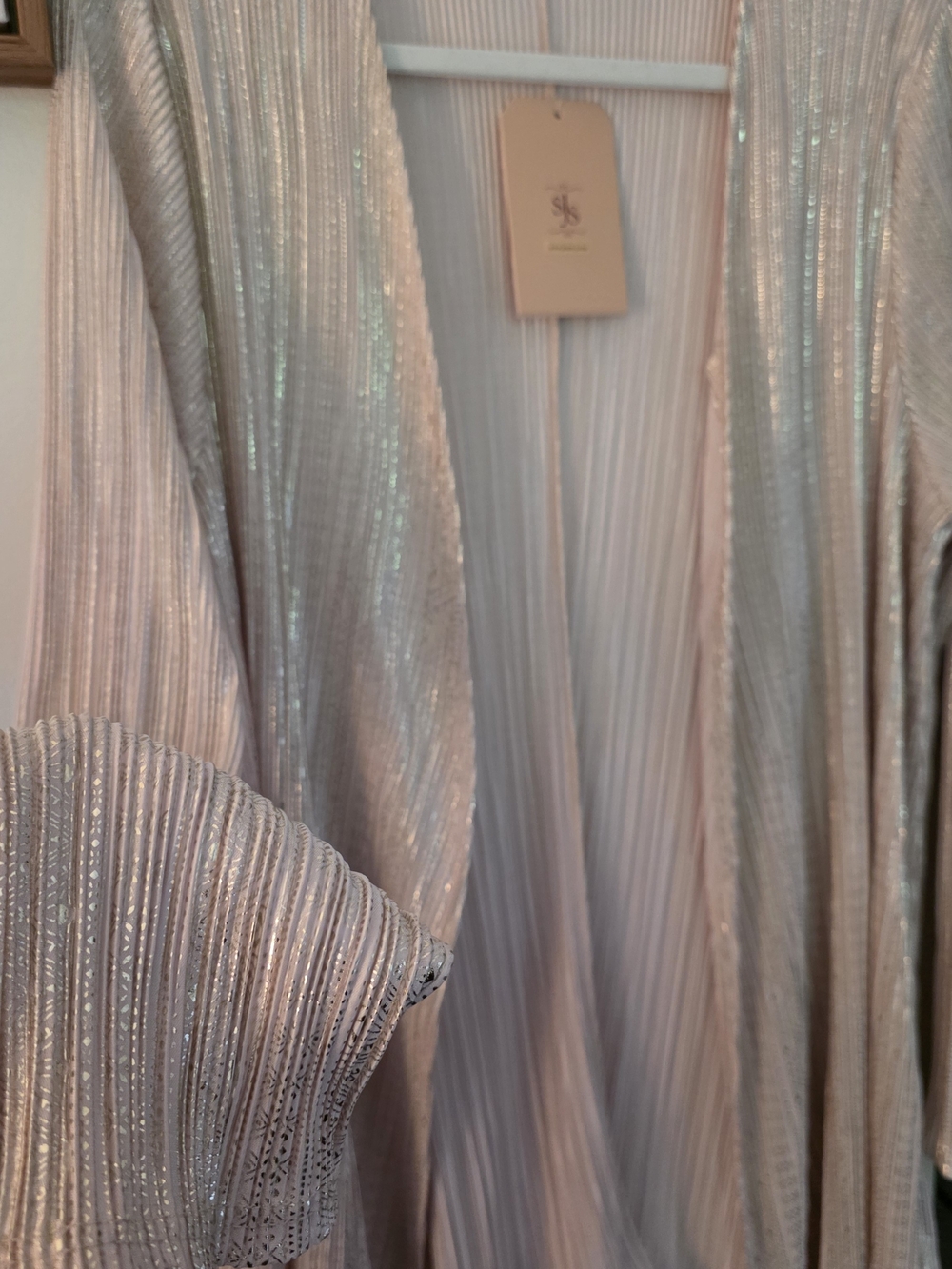 Metallic Blush Cream Ribbed Open-Front Tunic - Picture 3 of 4